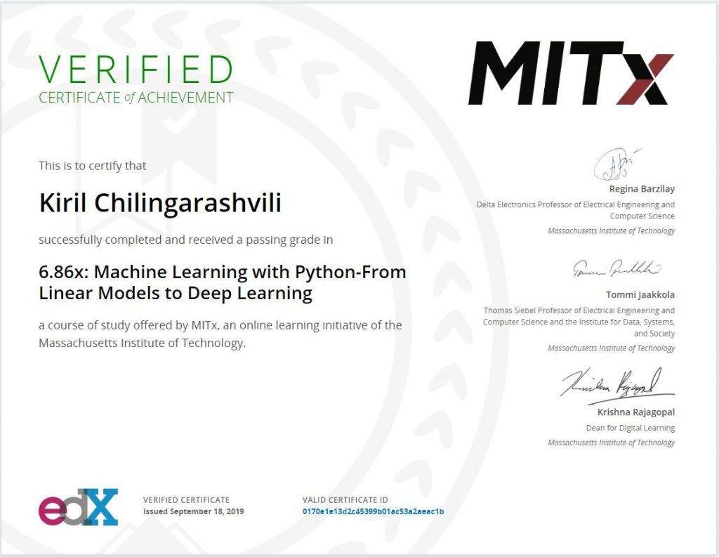 Machine Learning with Python: from Linear Models to Deep Learning (MITx)